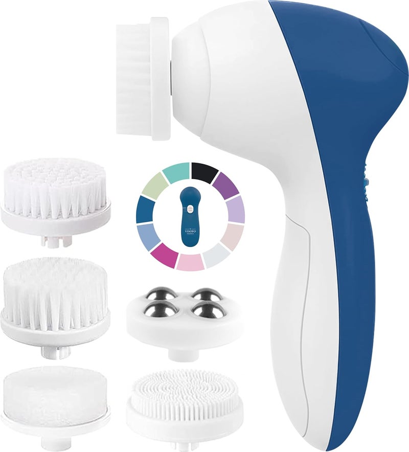 VISOFO Facial Cleansing Brush Face Scrubber Exfoliating Cleaning Skin Care Cleanser Wash Women Girls Electric Beauty Powered Exfoliator Skincare Spin Tools Scrub Washer Self Care by (Sapphire) - Image 1